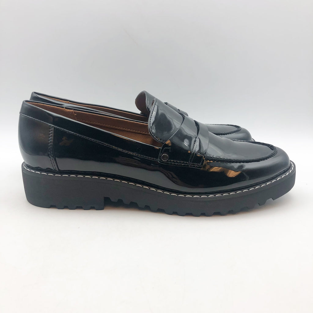 Franco Sarto Womens Cassandra Loafers US 8 M Black Vegan Patent Leather NIB