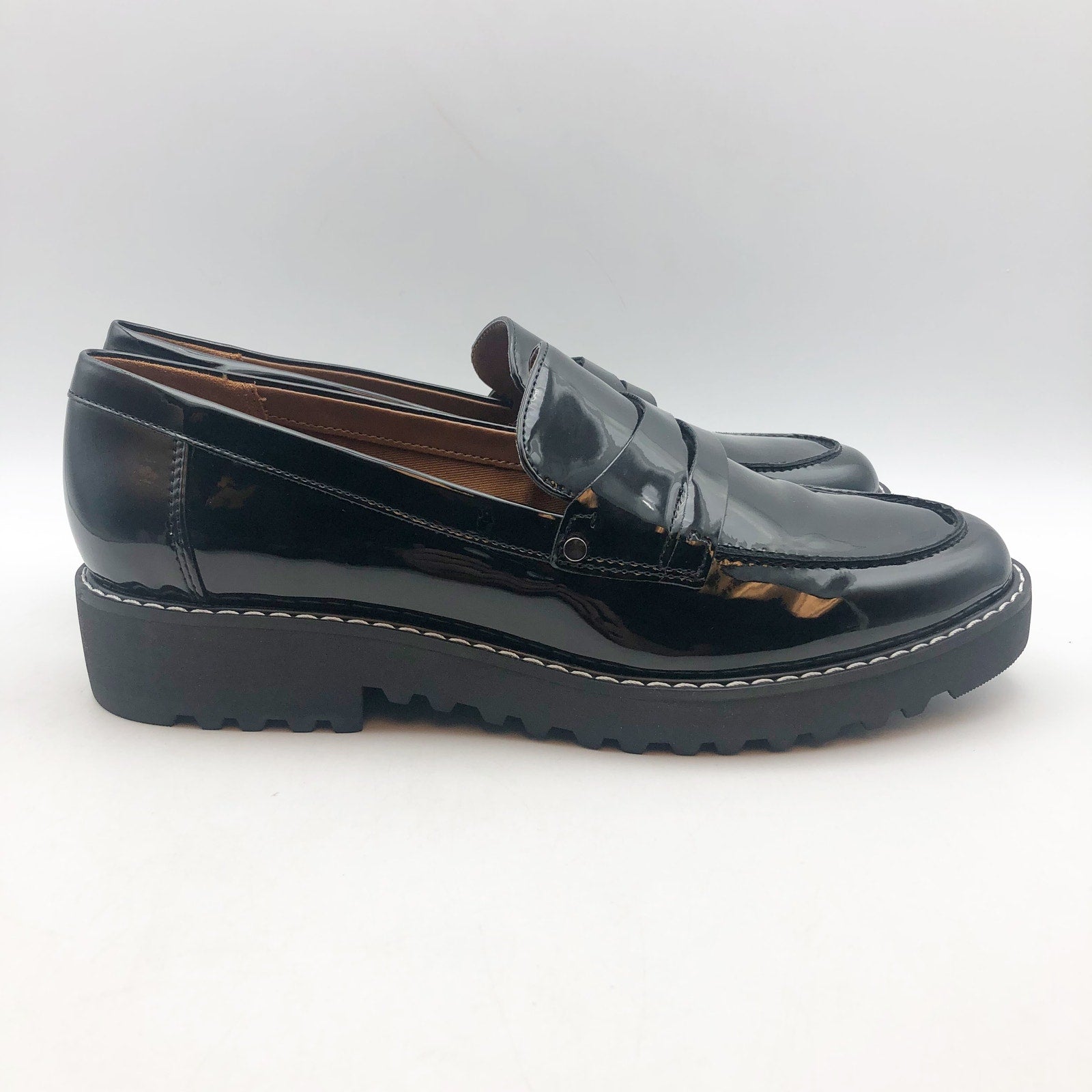 Franco Sarto Womens Cassandra Loafers US 8 M Black Vegan Patent Leather NIB