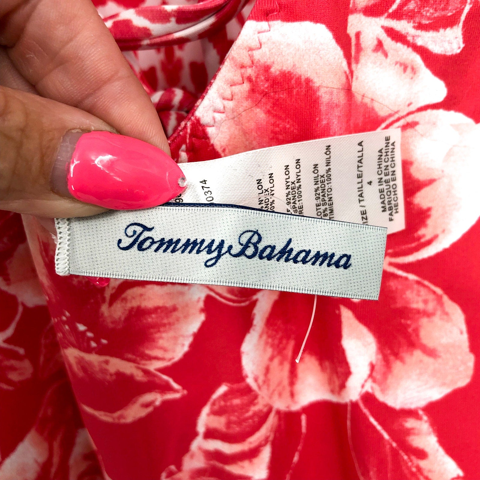 TOMMY BAHAMA Scrolls Reversible One-Piece Swimsuit Size 4 Pink Lace Back NWOT
