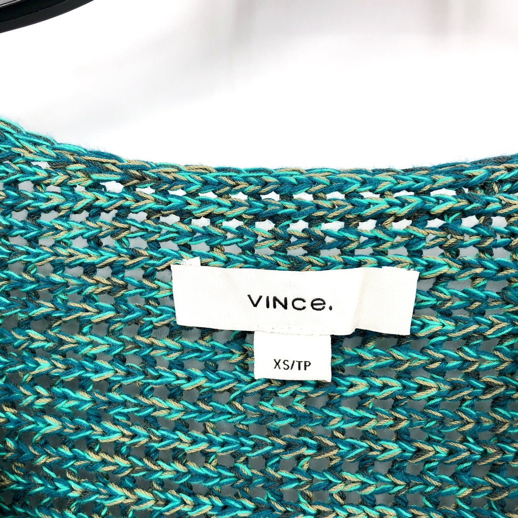 VINCE Women's Marled Crochet Cardigan XS Green Marl V-Neck Cotton NWT