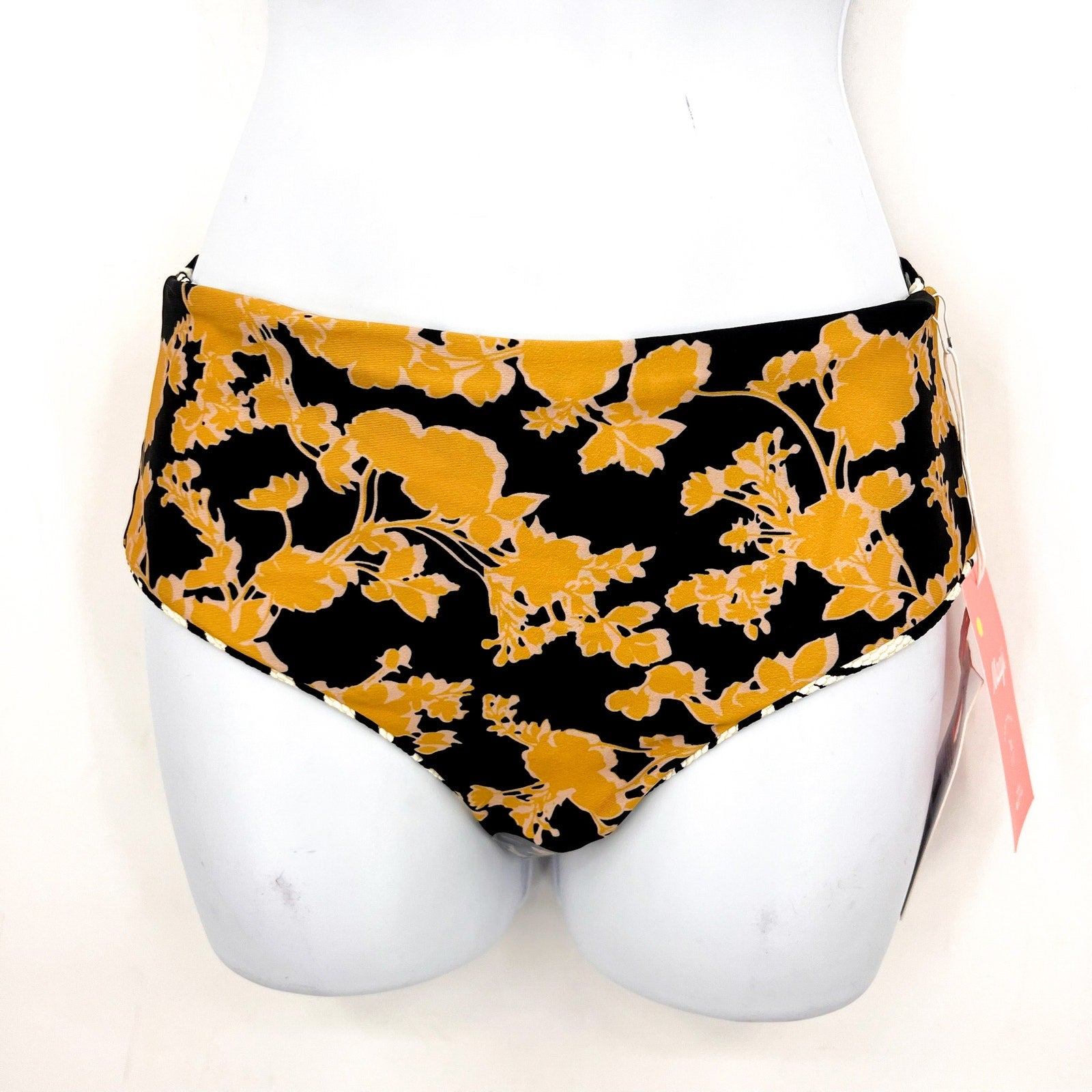 MAAJI Lush Feather Venus Classic Bikini Bottom Small Black/Yellow Reversible NWT