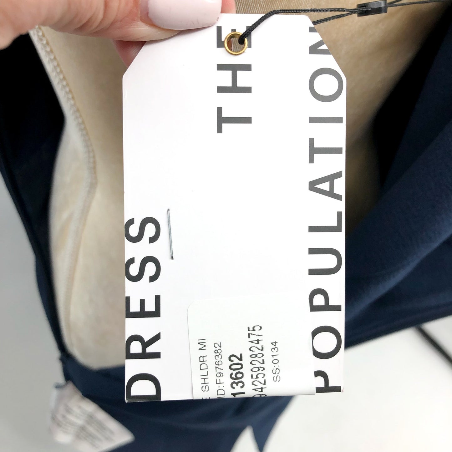 DRESS THE POPULATION Tiffany One Shoulder Sheath Dress Large Midnight Blue NWT