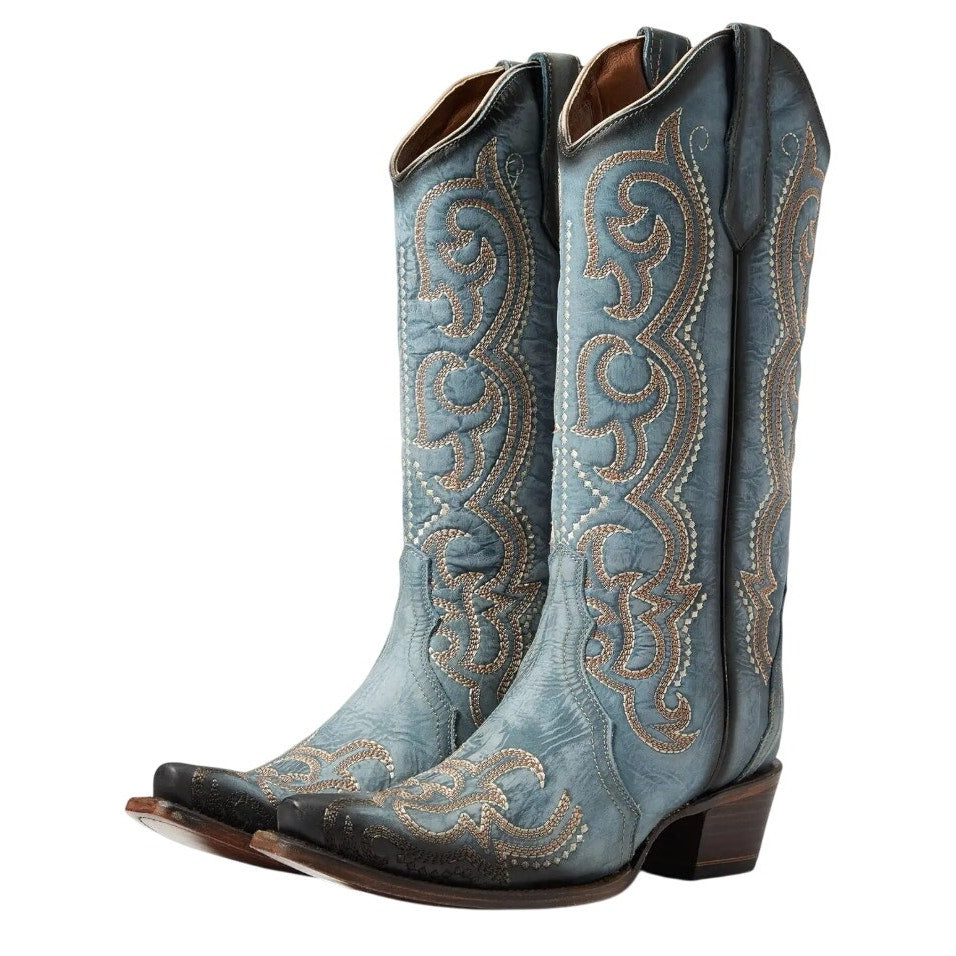 Corral Womens L5869 Western Cowboy Boots US 6 M EU 36.5 Blue Leather Stitch NIB