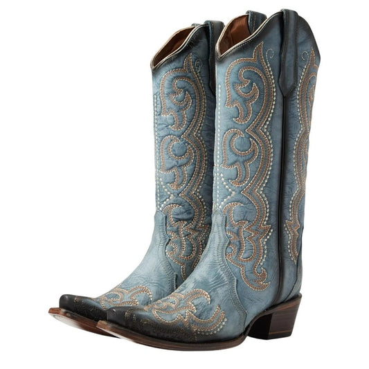 Corral Womens L5869 Western Cowboy Boots US 6 M EU 36.5 Blue Leather Stitch NIB