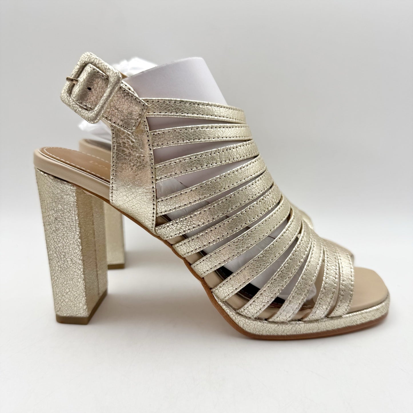 Donald Pliner Womens Sevanna Heeled Sandals US 8.5 M Gold Metallic Leather NIB