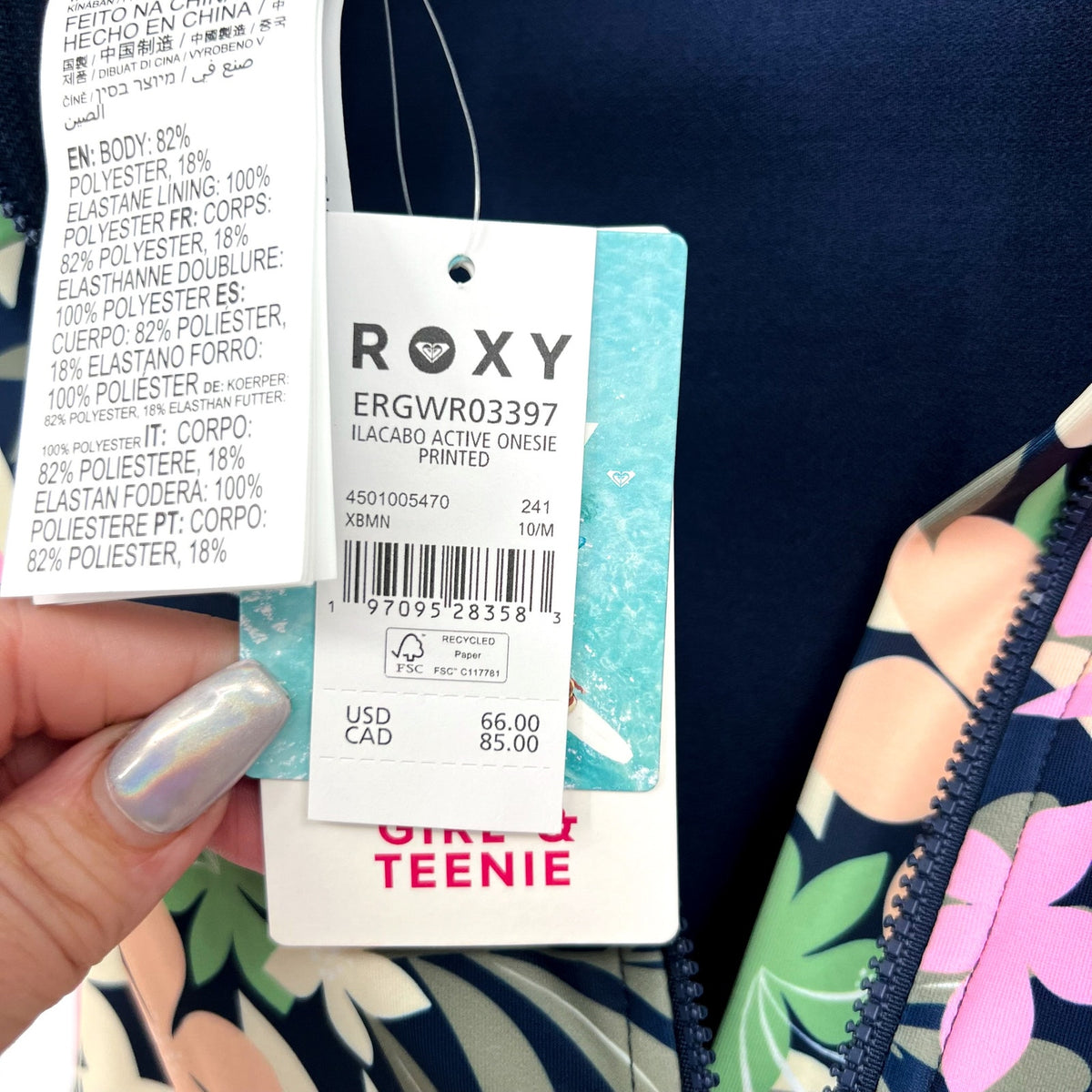 ROXY Girls Ilacabo Swimsuit Surfsuit Medium Navy Blue Floral Long Sleeve NWT