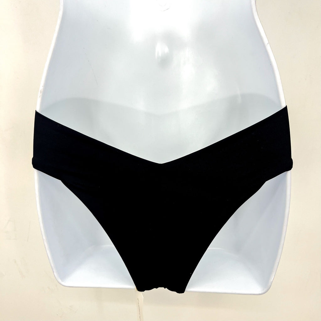 L*SPACE Women's Quinn Classic Bikini Bottom Large Black V Front NWT