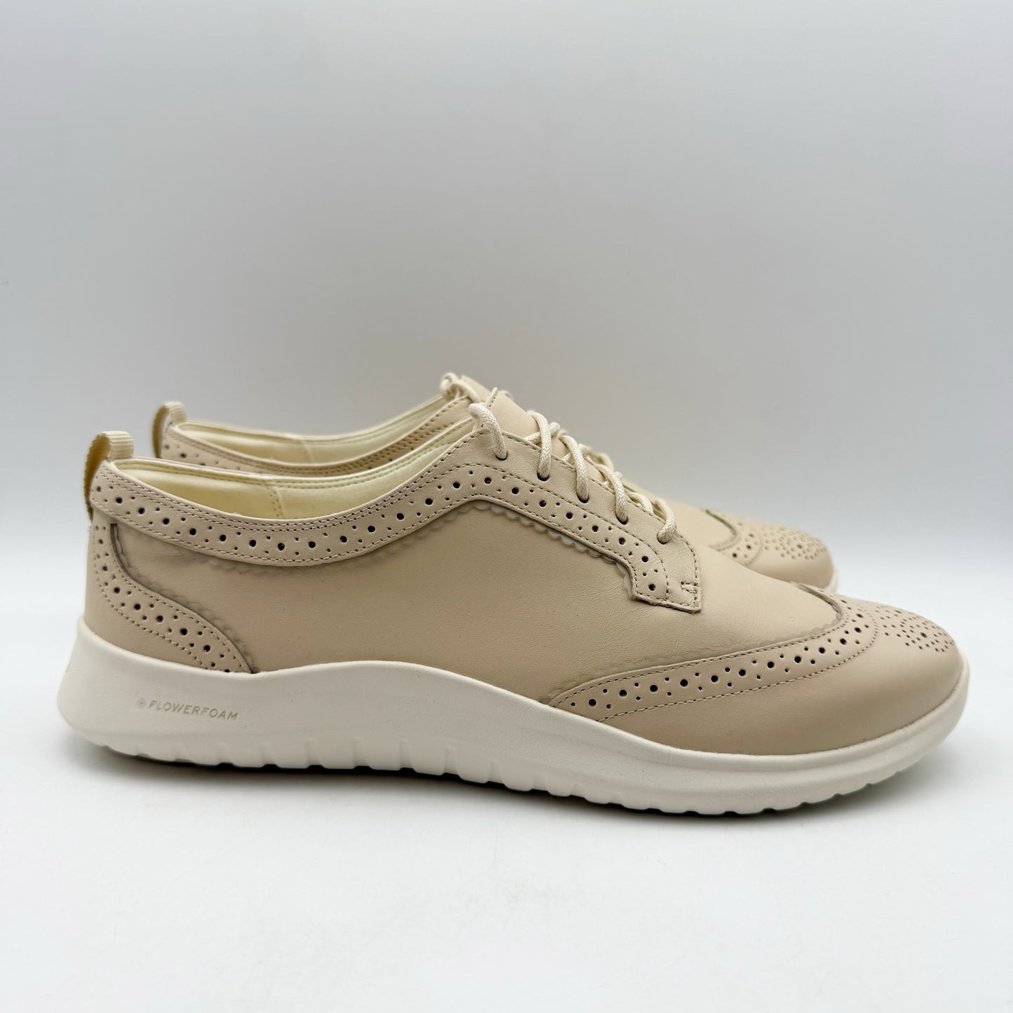 Cole Haan Women Zerogrand Meritt Wing Tip Oxford Shoe US 7.5 M Beige Leather NIB