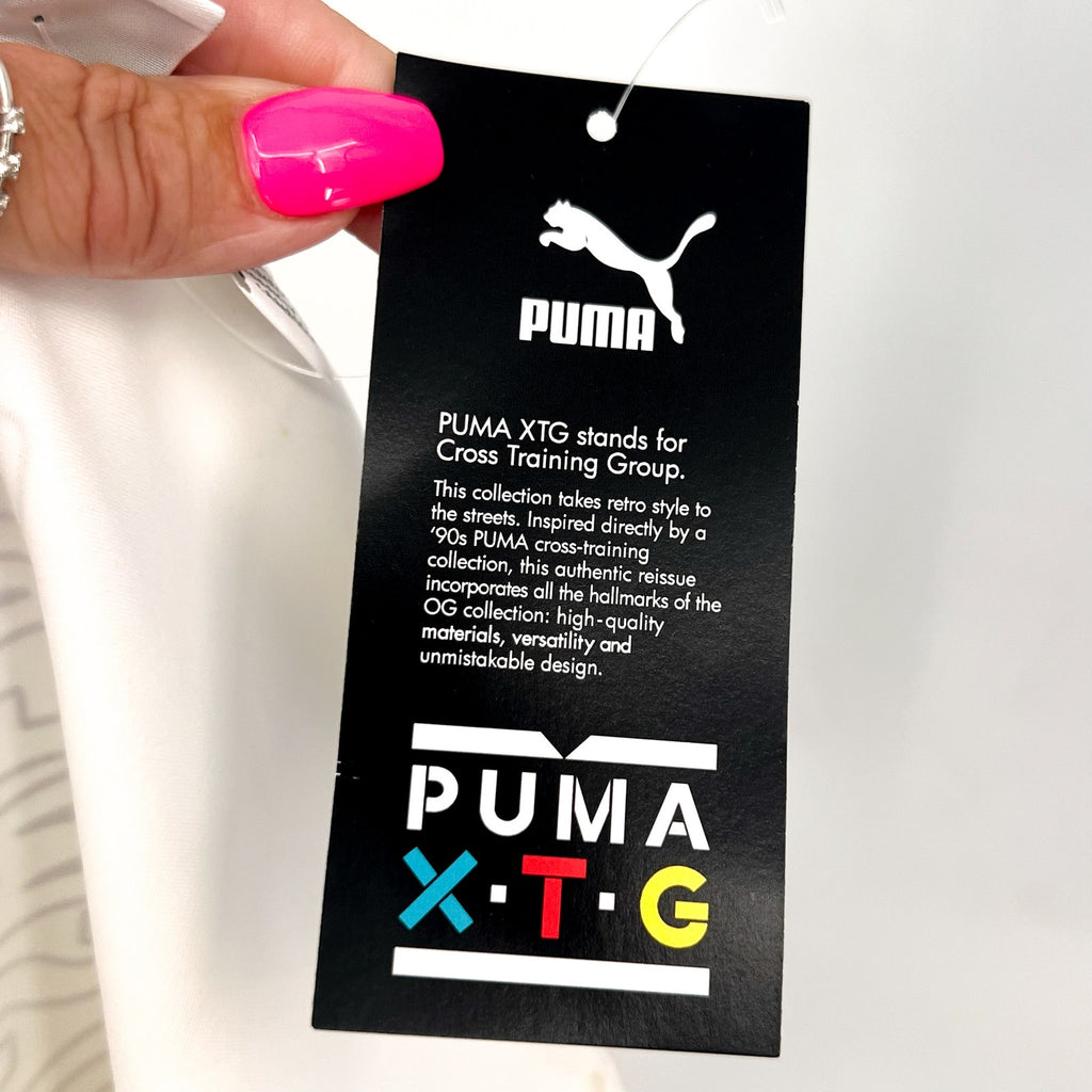 PUMA Women's XTG Bodysuit Shirt Medium White Multicolor Off Shoulder NWT