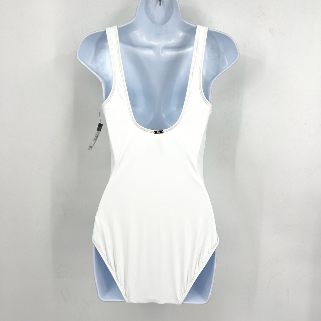 LAUREN RALPH LAUREN One Piece Swimsuit Size 8 White Beach Club Solid Ring NWT