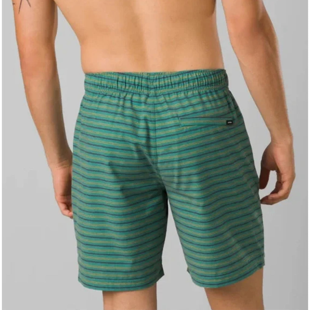 PRANA Men's Metric Swim Shorts Large Green Blue Cove Stripe 8" Inseam NWT