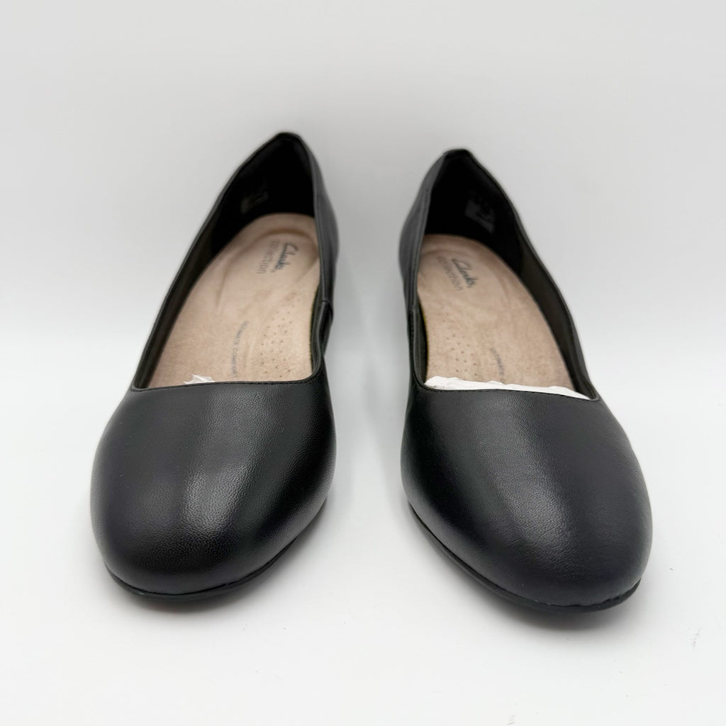 Clarks Womens Olivette Pearl Wedge Pump Size 10 Wide Black Leather NWOB