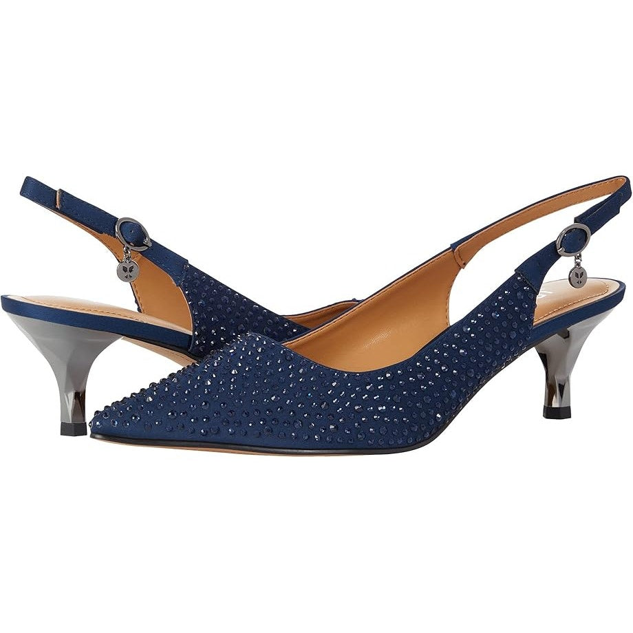 J. Renee Womens Ferryanne Kitten Heel US 12 Wide Navy Rhinestone NIB