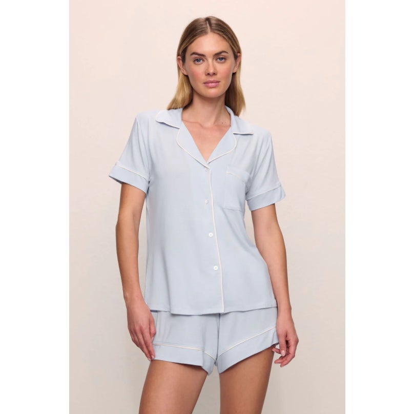 EBERJEY Gisele Relaxed Short PJ Set Small Ice Blue Ivory TENCEL Modal NWOT