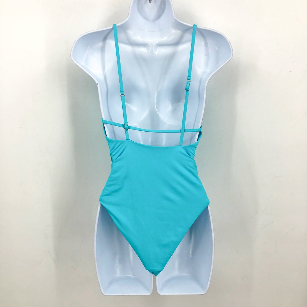 SEAFOLLY Collective V Neck One Piece Swimsuit Size 10 Atoll Blue Open Back NWT
