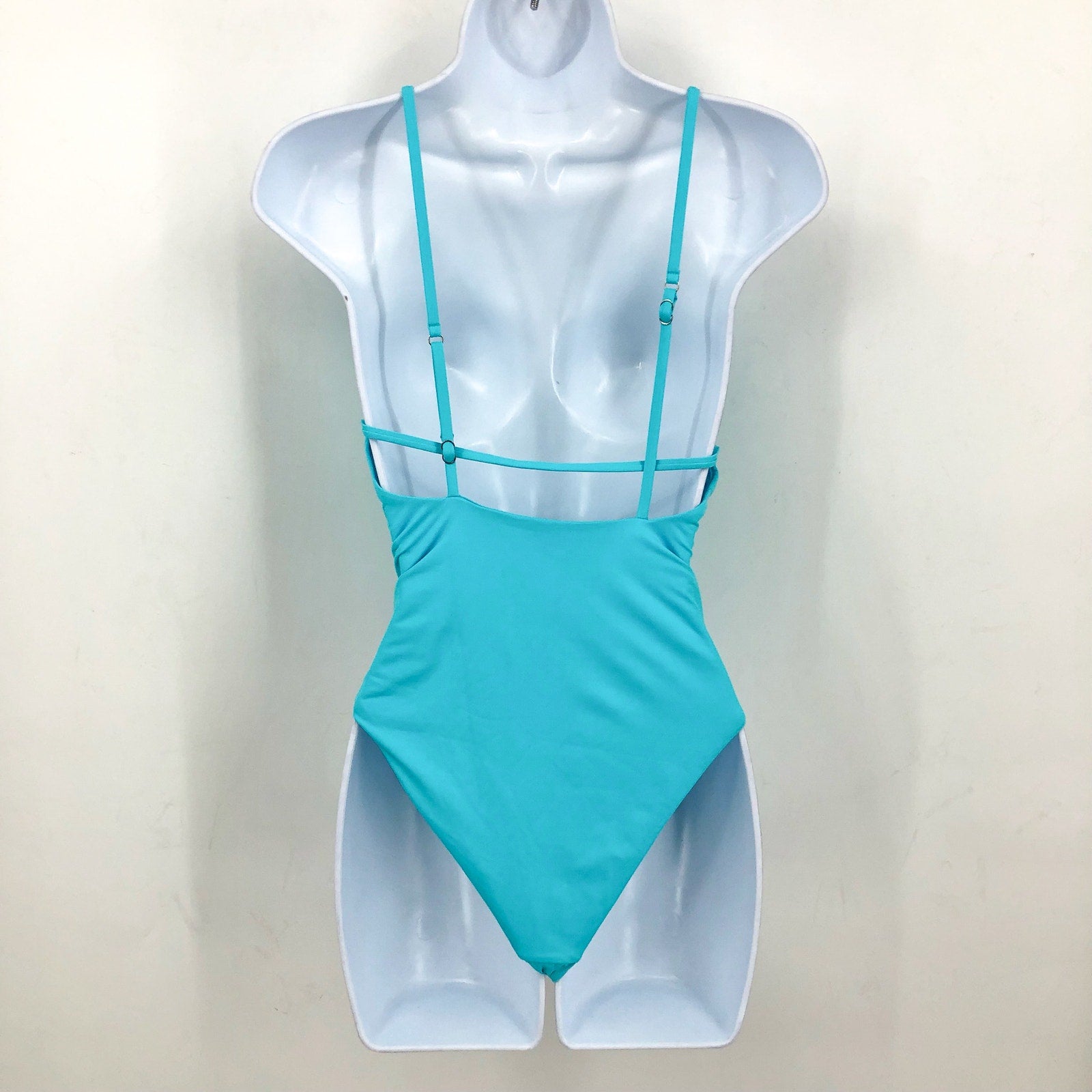 SEAFOLLY Collective V Neck One Piece Swimsuit Size 10 Atoll Blue Open Back NWT