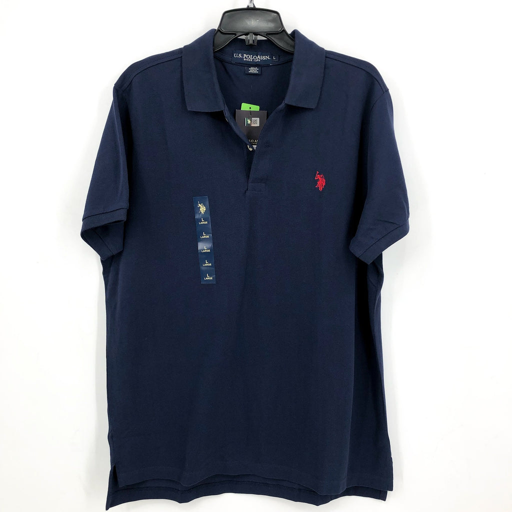 U.S. POLO ASSN. Men's Solid Pique Polo Shirt Large Classic Navy Blue Logo NWT