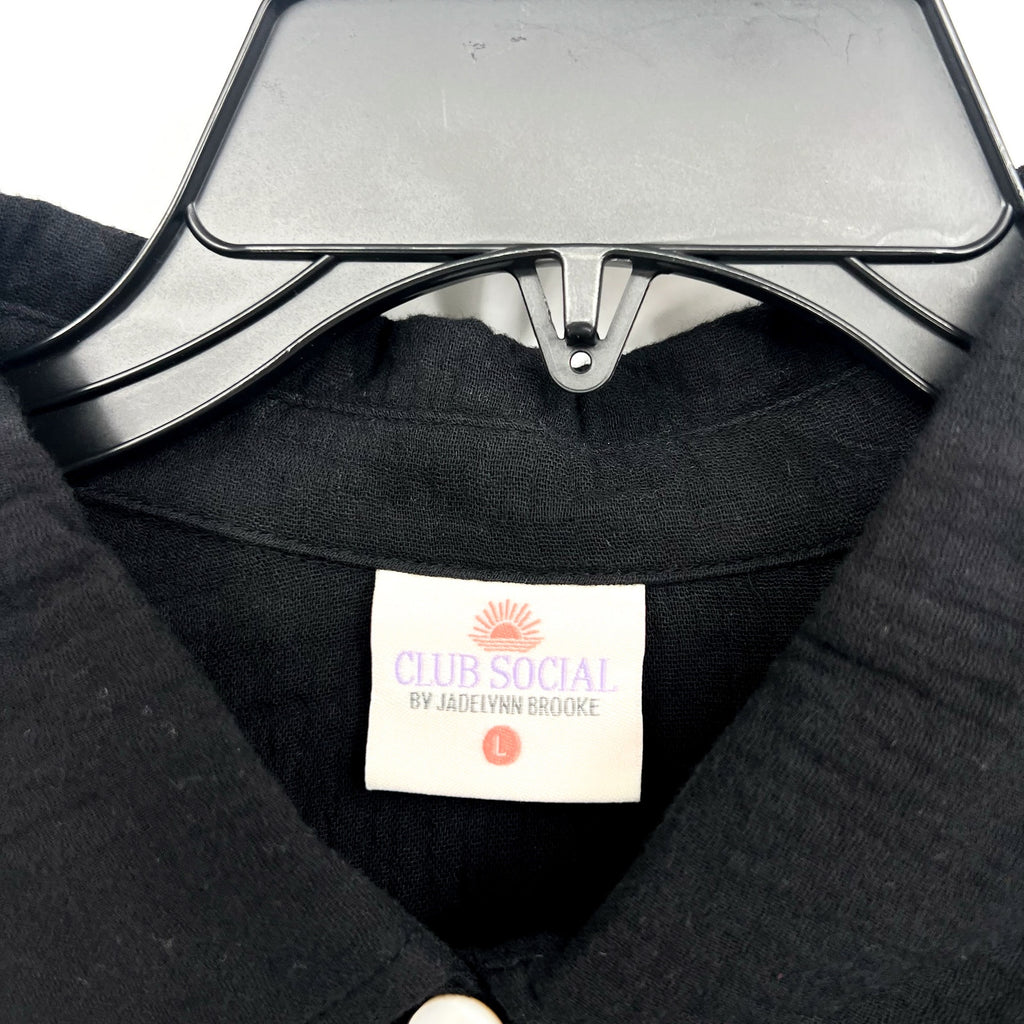 CLUB SOCIAL JADELYNN BROOKE Casual Button Up Shirt Large Black Long Sleeve NWT