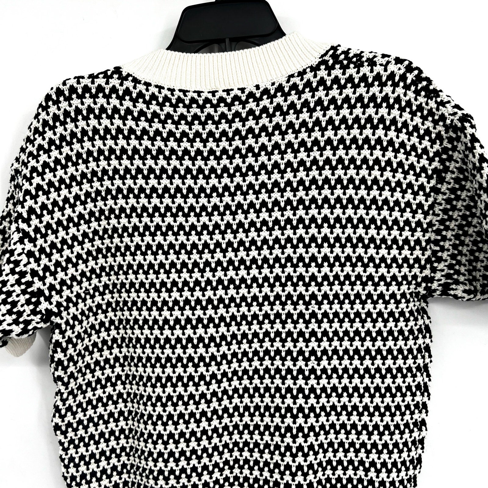 VARLEY Women's Dora Knit Cotton Top Small Black White Drop Shoulder Textured NWT