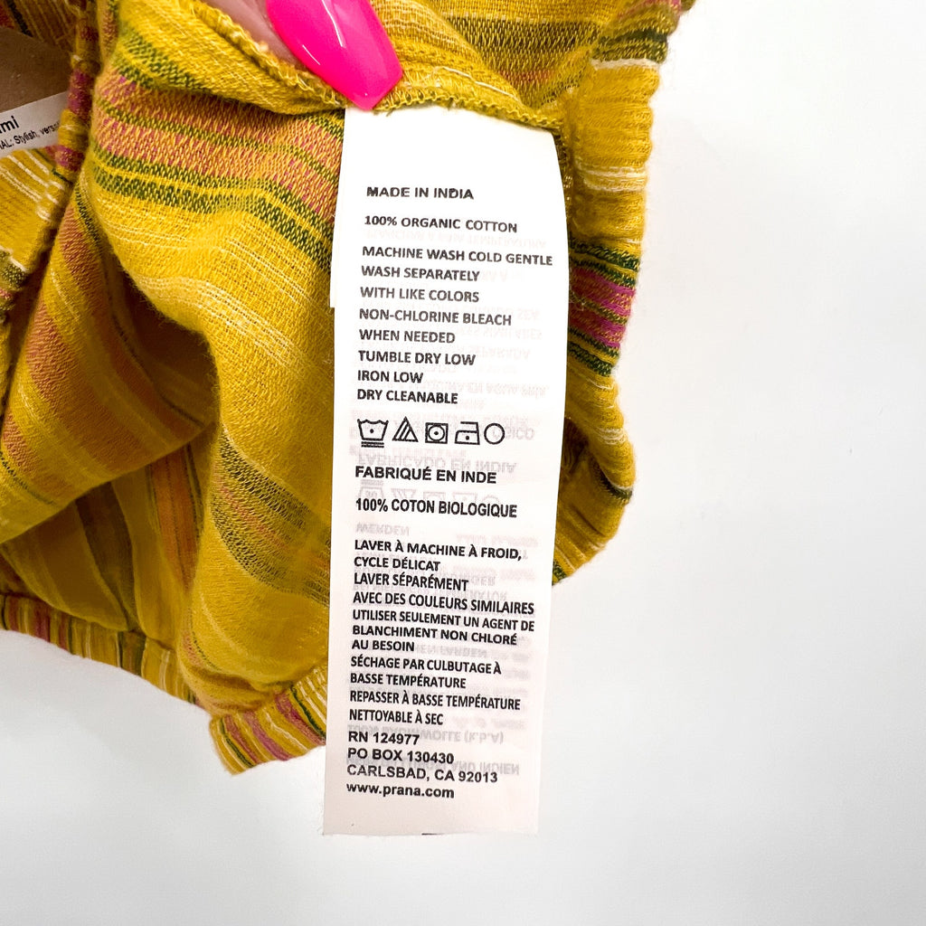 PRANA Women's Little Palm Cami Top XL Yellow Leapfrog Stripe Square Neck NWT