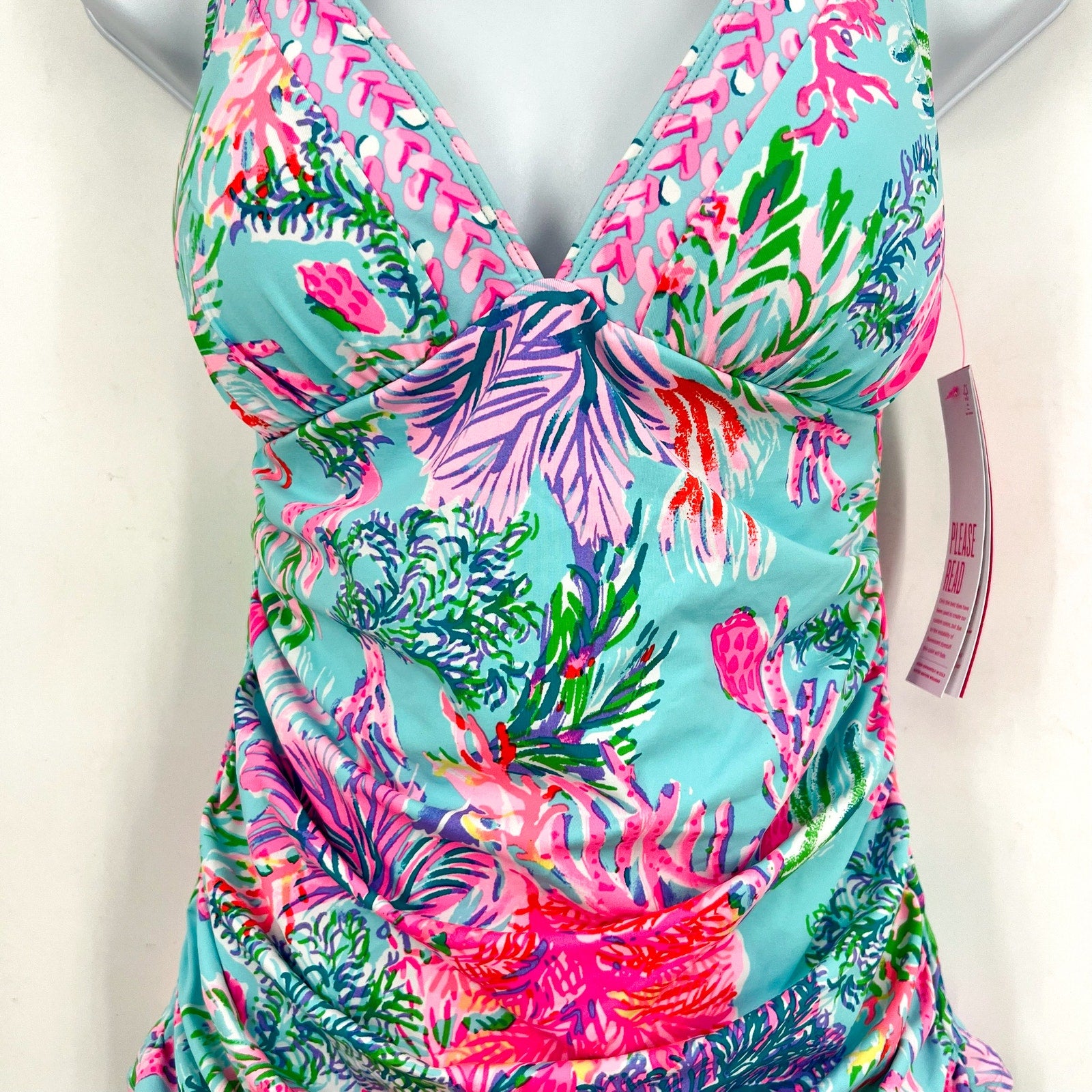 LILLY PULITZER Bliss Halter Tankini Top Size US 6 Pink Blue Cay to My Heart NWT