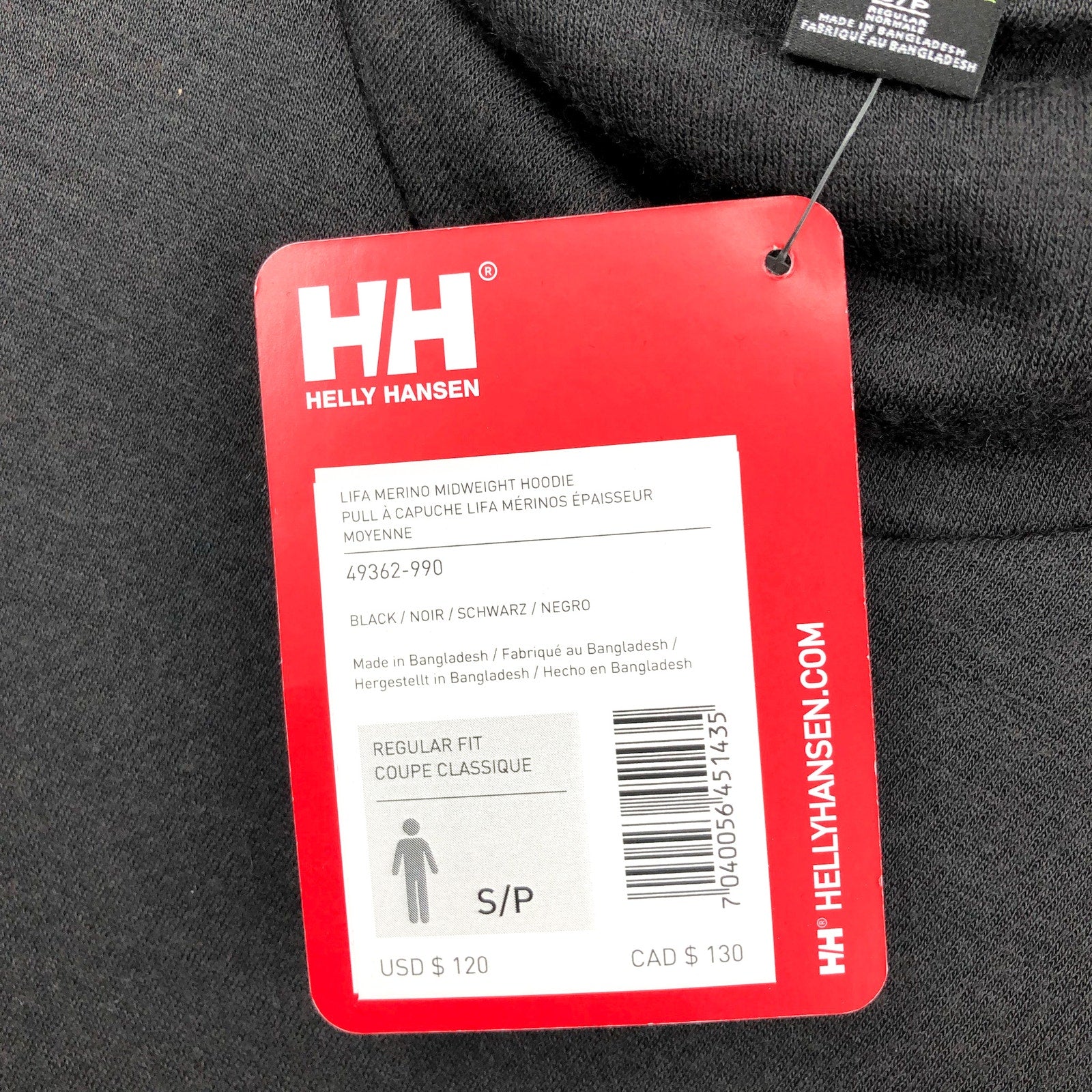 HELLY HANSEN Men's Lifa Merino Midweight Hoodie Small Black Long Sleeve NWT