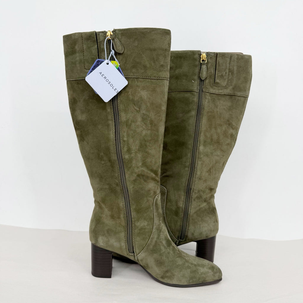 Aerosoles Womens Minerva Knee High Boots US 6 M Green Dark Olive Suede NWOB