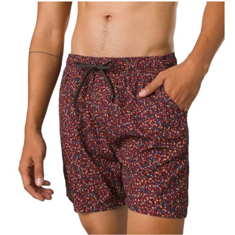 PRANA Men's Plunge Swim Shorts Large Red Cacao Alotta Dots 6" Inseam Liner NWT
