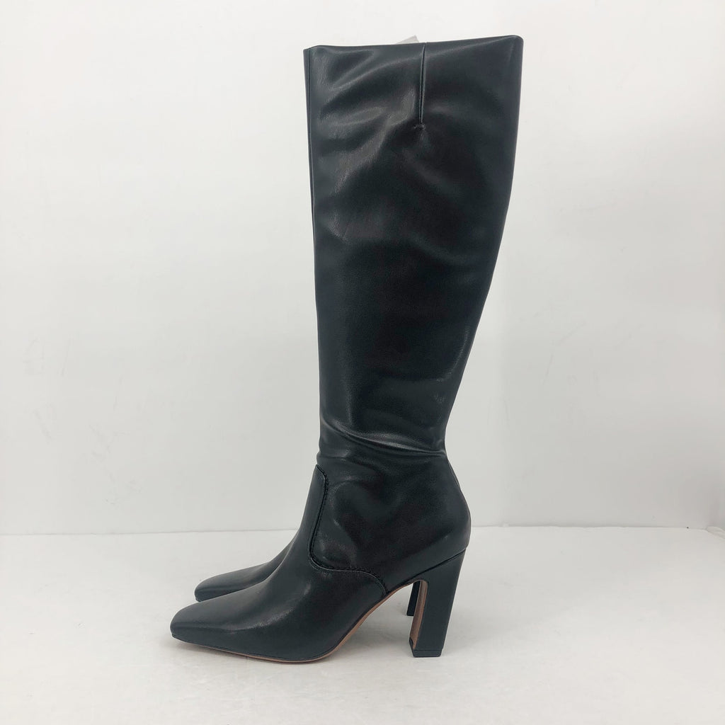 Franco Sarto Womens Bowman Knee High Boots US 7.5 Wide Black Faux Leather NIB
