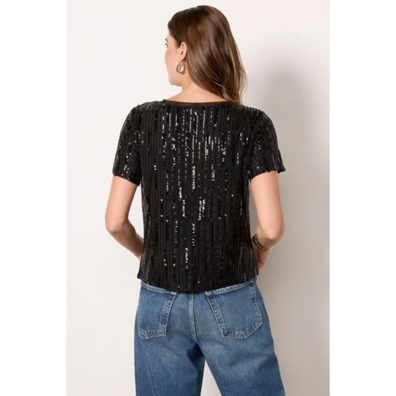 SANCTUARY Women's Sequin Perfect Tee Large Black Short Sleeve NWT