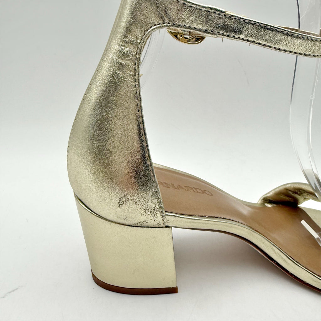 Bernardo Womens Bowie Heeled Sandal US 7.5 M Gold Champagne Leather NWOB