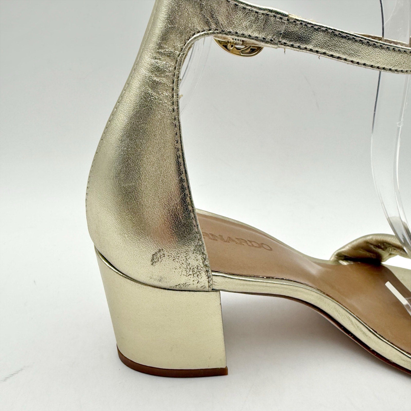 Bernardo Womens Bowie Heeled Sandal US 7.5 M Gold Champagne Leather NWOB