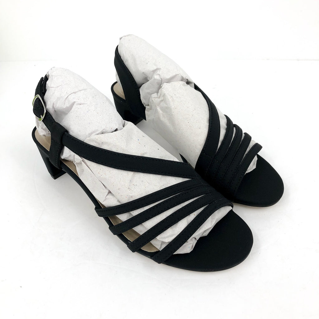 WALKING CRADLES Women's Lettie Dress Sandals Size 6 Black Heel Fabric NIB