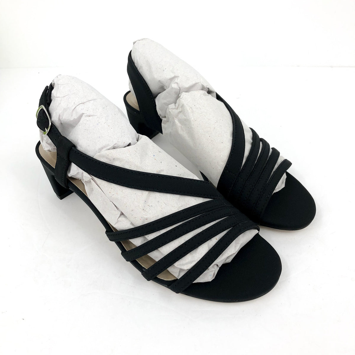 WALKING CRADLES Women's Lettie Dress Sandals Size 6 Black Heel Fabric NIB