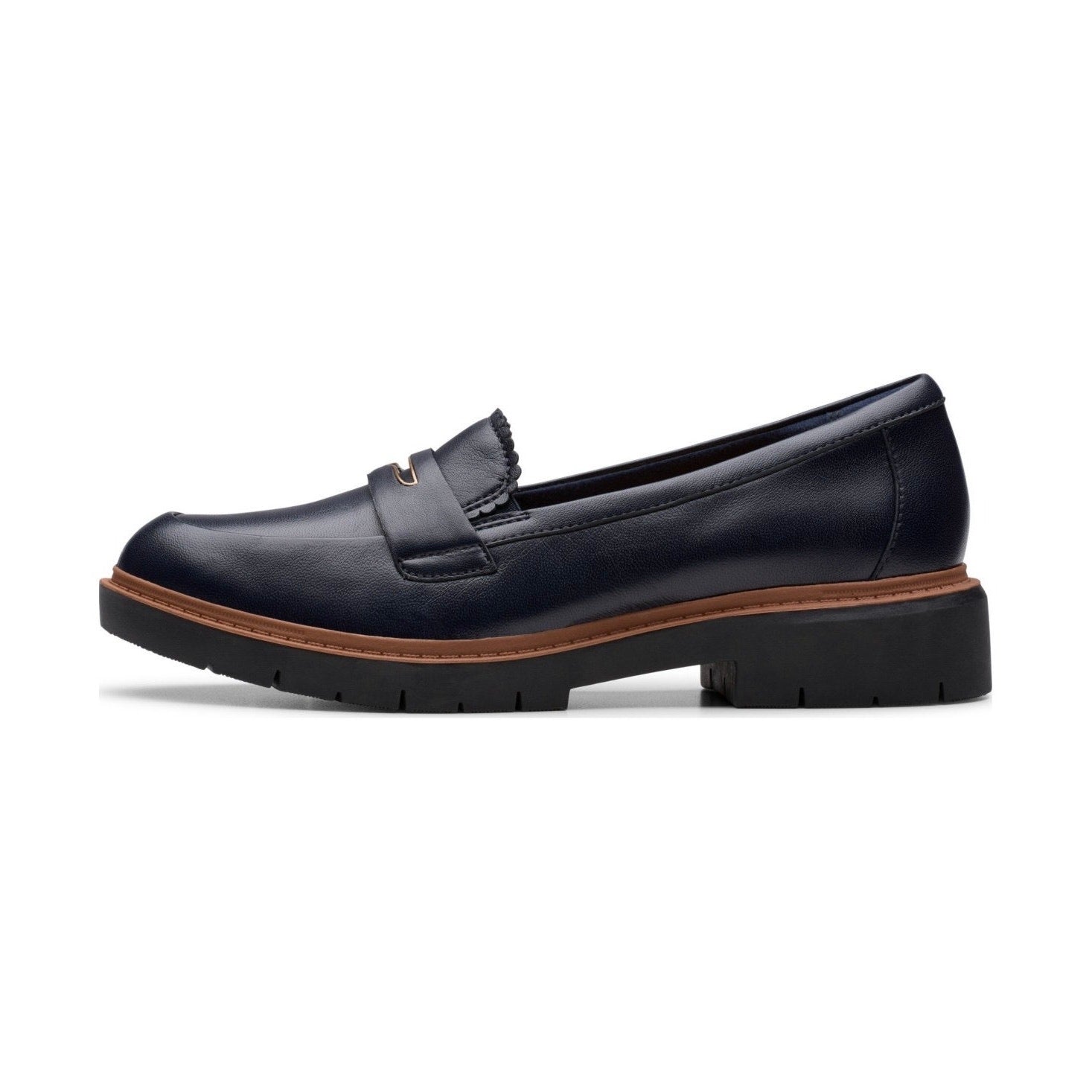 Clarks Womens Westlynn Glow Loafers Size 9 WIDE EU 40 Navy Blue Leather NWOB