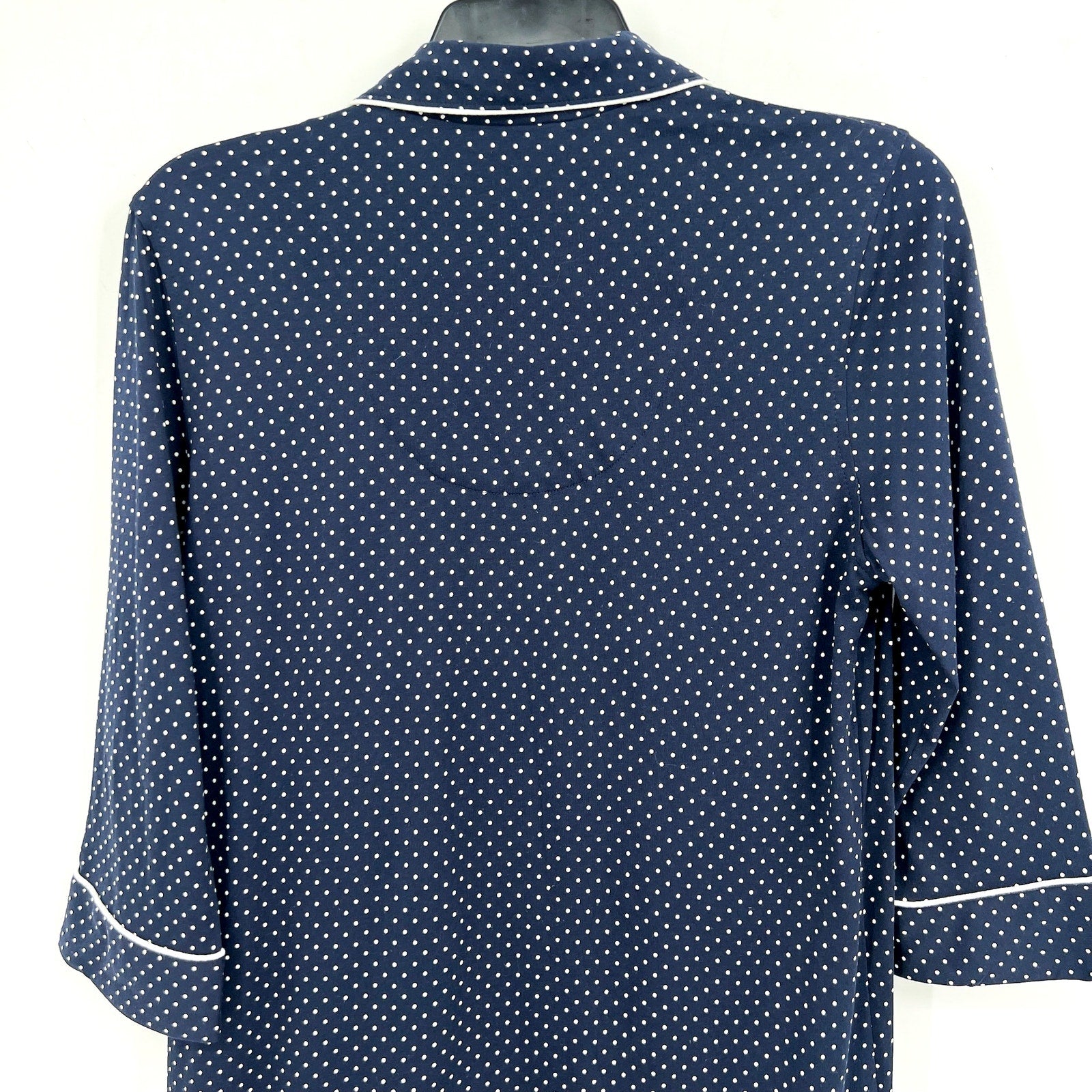 LAUREN RALPH LAUREN Womens Cotton Sleep Shirt Medium Navy Blue White Dot NWT