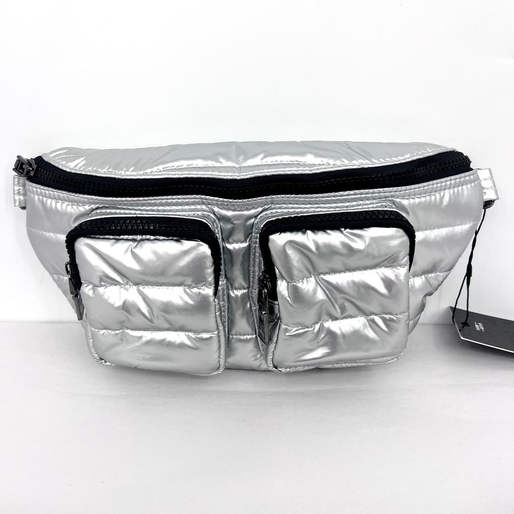 THINK ROYLN Women's Double Down Crossbody Fanny Pack Small Pearl Silver NWT