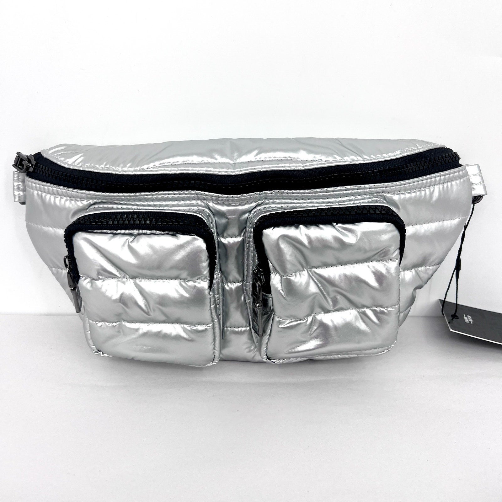 THINK ROYLN Women's Double Down Crossbody Fanny Pack Small Pearl Silver NWT