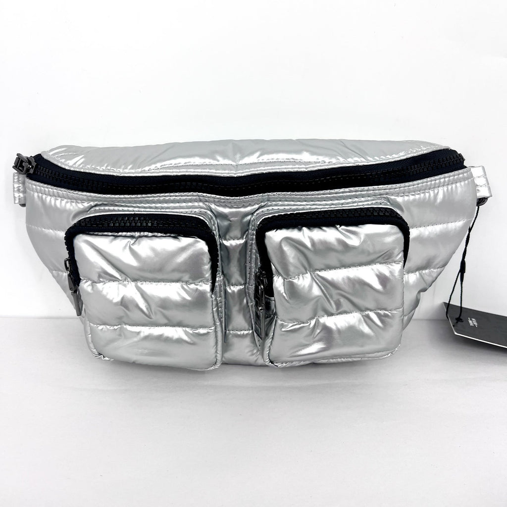 THINK ROYLN Women's Double Down Crossbody Fanny Pack Small Pearl Silver NWT