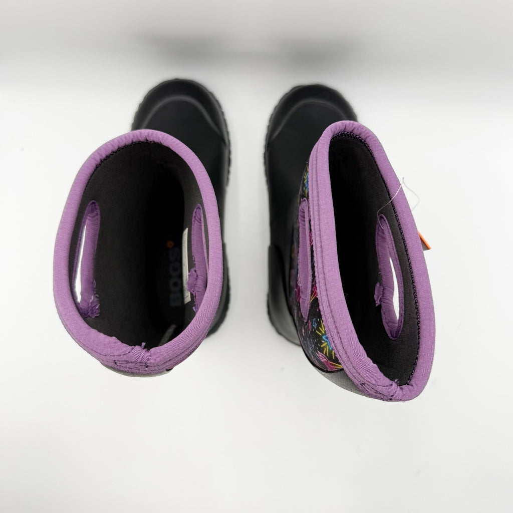 Bogs Girls York Rain Boots Size 5 Black Purple Neon Unicorn Waterproof NWOB