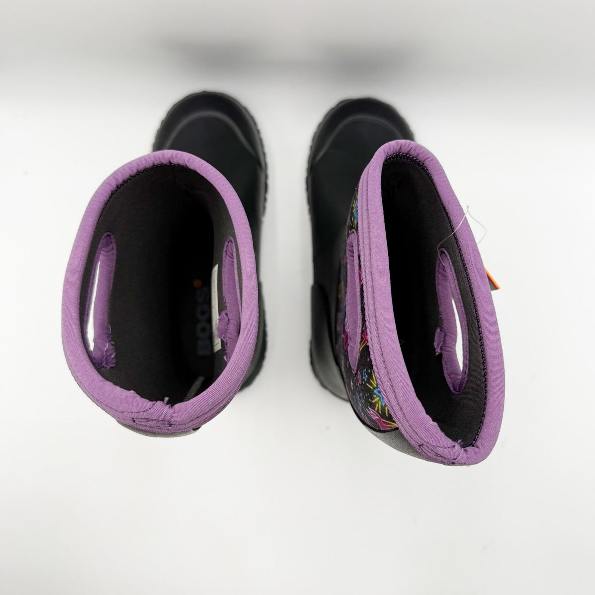 Bogs Girls York Rain Boots Size 5 Black Purple Neon Unicorn Waterproof NWOB