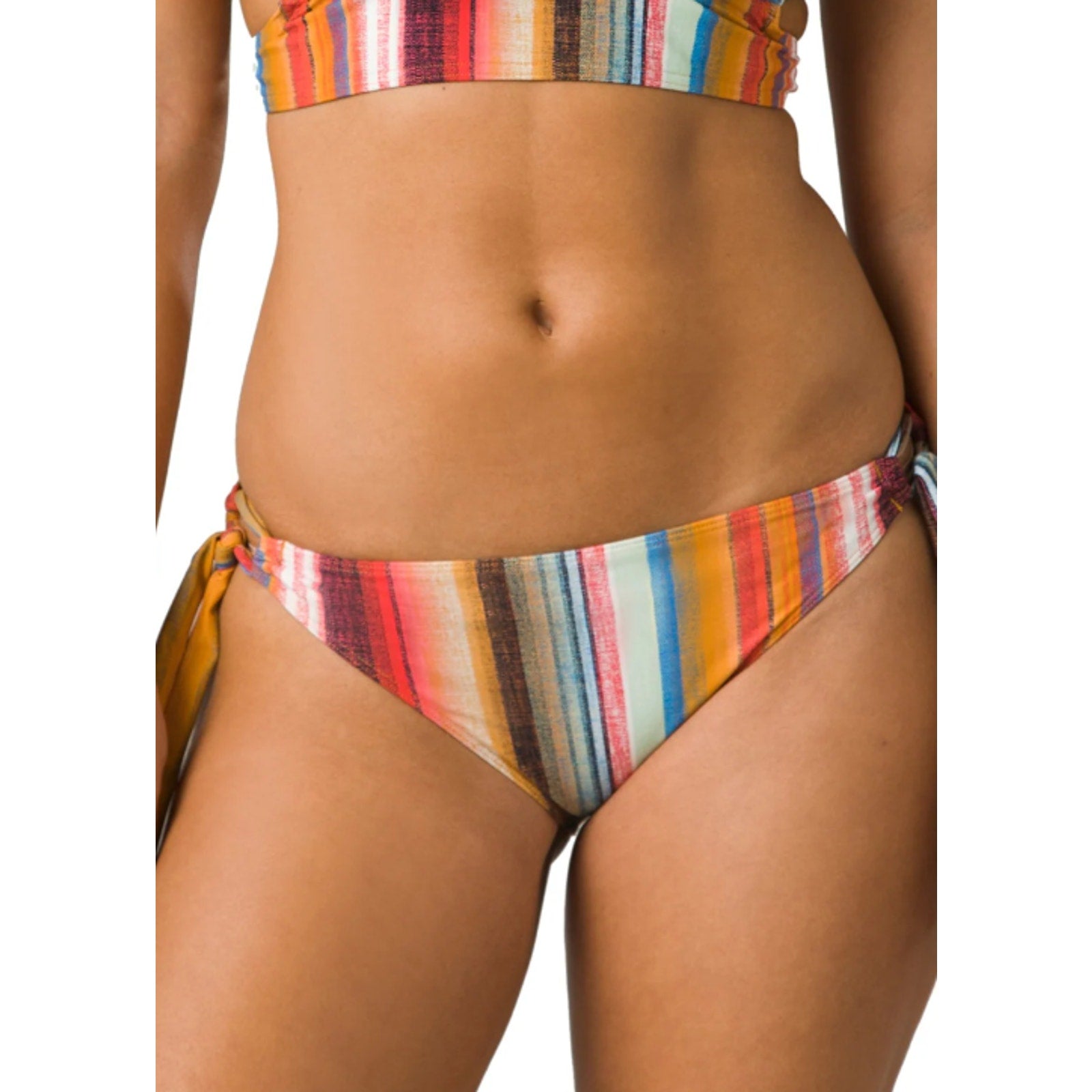 PRANA Women's Atalia Bikini Bottom XS Gold Baja Stripe Side Tie Swim NWT