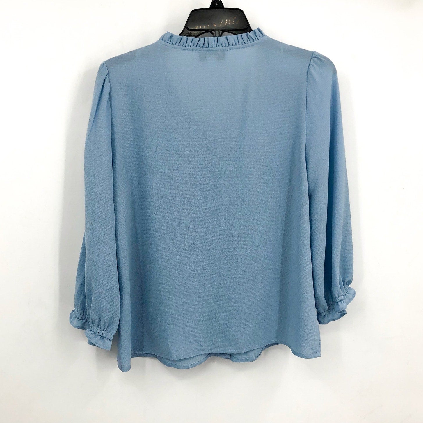 CECE Women's Ruffled Popover Blouse Small Blue Air V Neck 3/4-Sleeve NWT