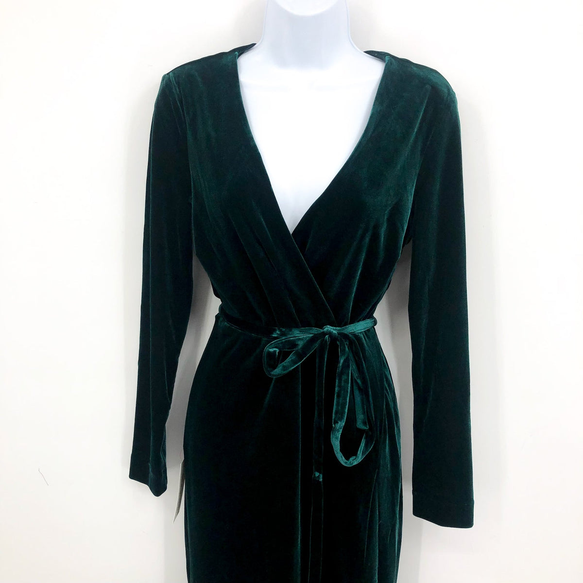 BARDOT Women's Morgan Velvet Wrap Dress US 6 Forest Green Long Sleeve NWT