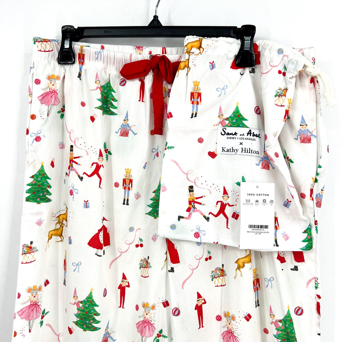 SANT AND ABEL X KATHY HILTON Christmas Magic Cotton Pajamas Set XL White NWT