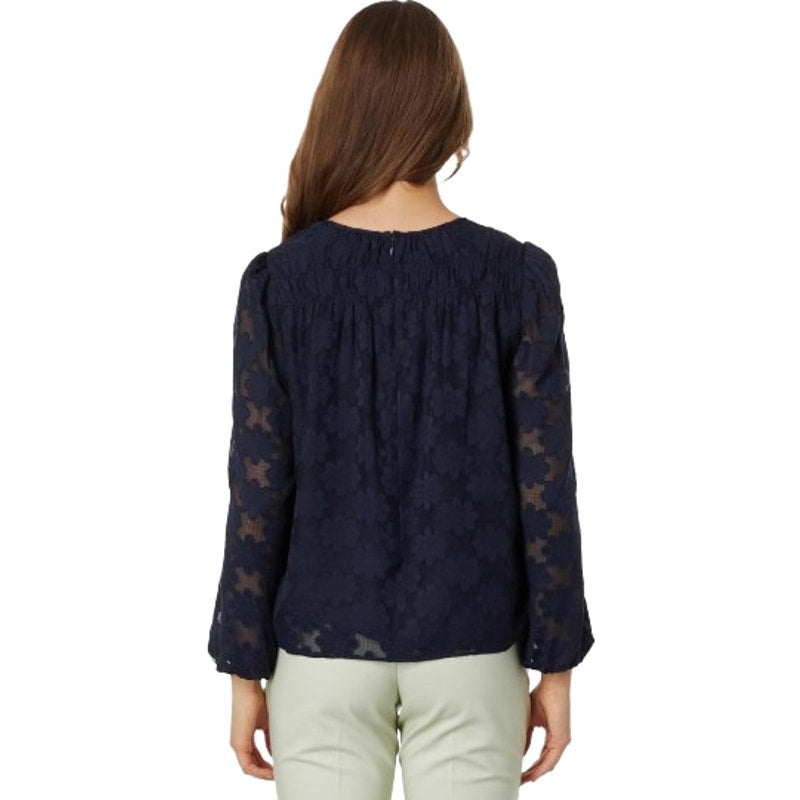 TOMMY HILFIGER Women's Popover Floral Blouse Medium Navy Blue Long Sleeve NWT