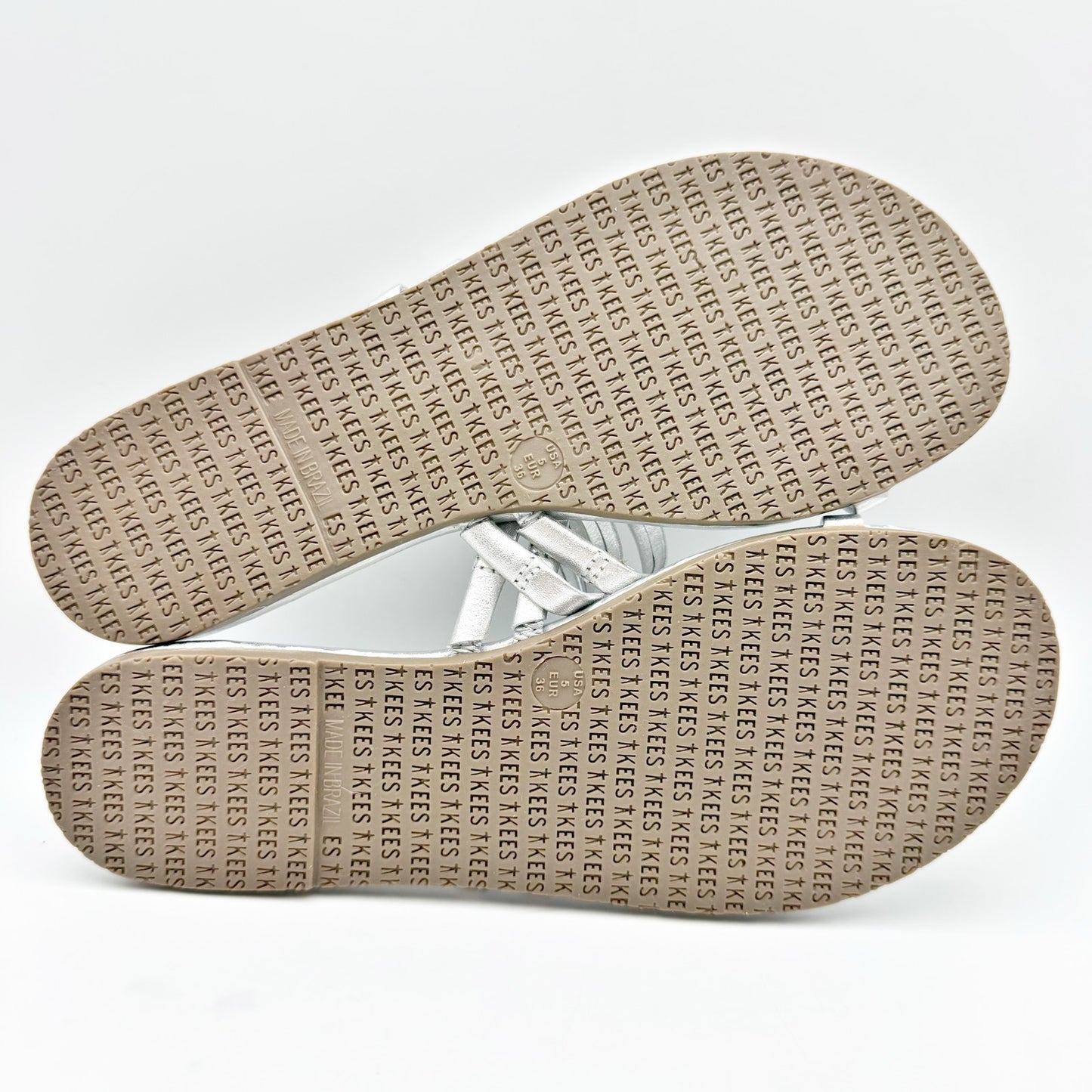 TKEES Womens Leah Flat Sandals US 5 EU 36 Silver Slip On NWOB