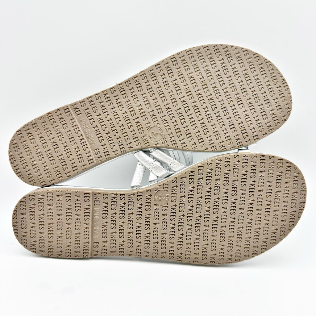TKEES Womens Leah Flat Sandals US 5 EU 36 Silver Slip On NWOB