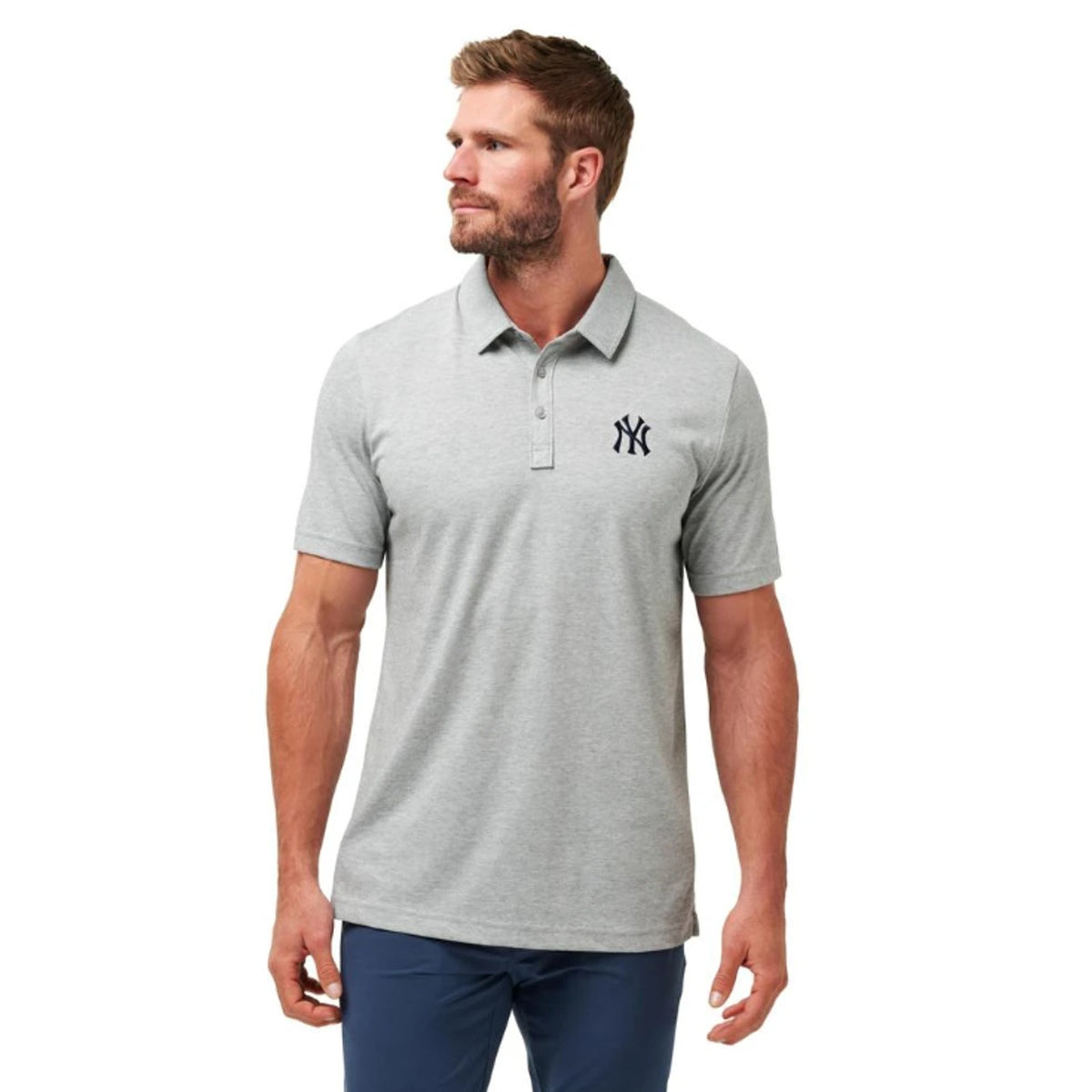 TRAVIS MATHEW Men's New York Yankees The Zinna Polo Shirt Small Heather Grey NWT