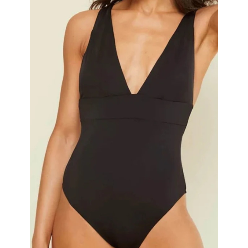 ANDIE SWIM Sardinia One Piece Swimsuit Size XL Flat Black Plunge V-Neck